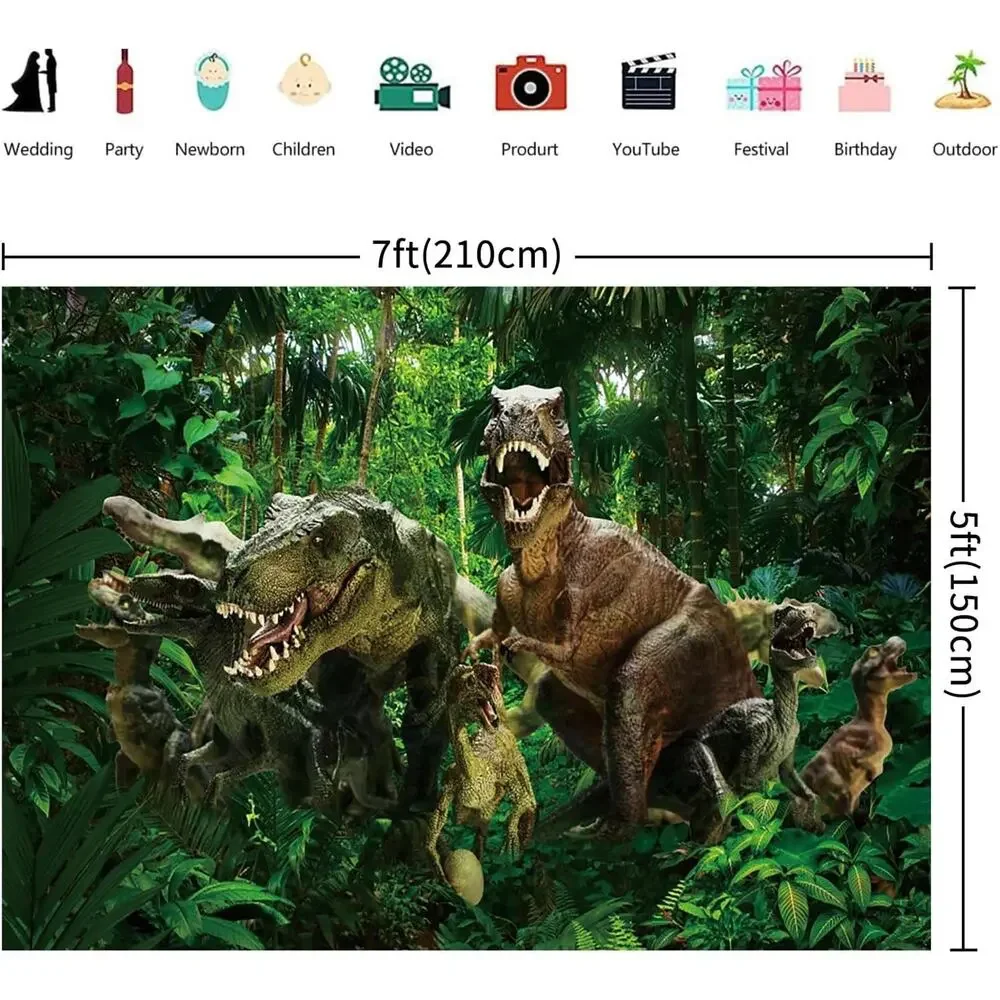 7x5 FT Dinosaur Backdrop Tropical Jungle Forest Dinosaur Photography Background